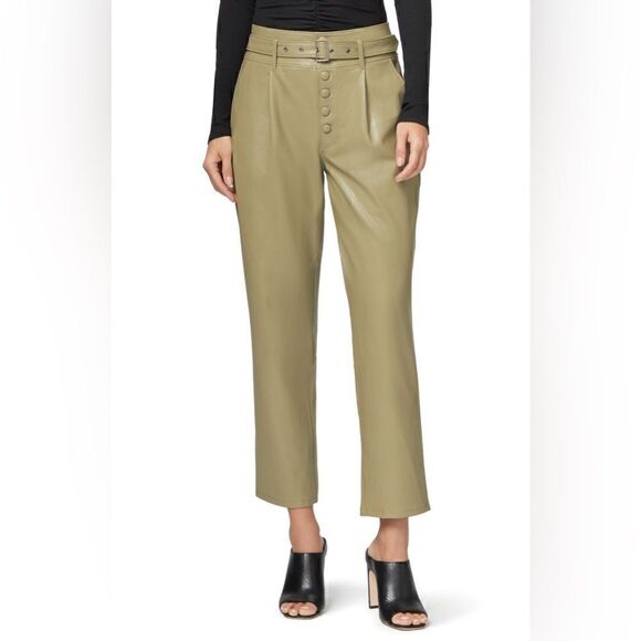 PAIGE Women's Maria Pant Vegan Leather Self Belt Exposed Button Fly - Picture 7 of 11